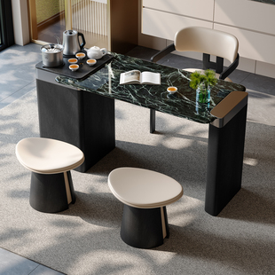 简约天然奢石阳台茶桌设计师高级感家用办公一体大理石泡茶台 意式