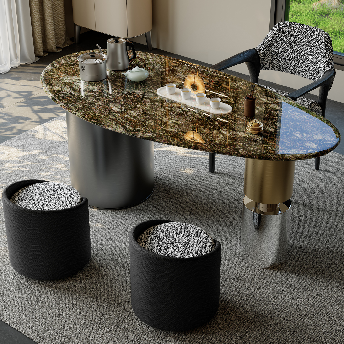 意式轻奢天然奢石铂金钻茶桌