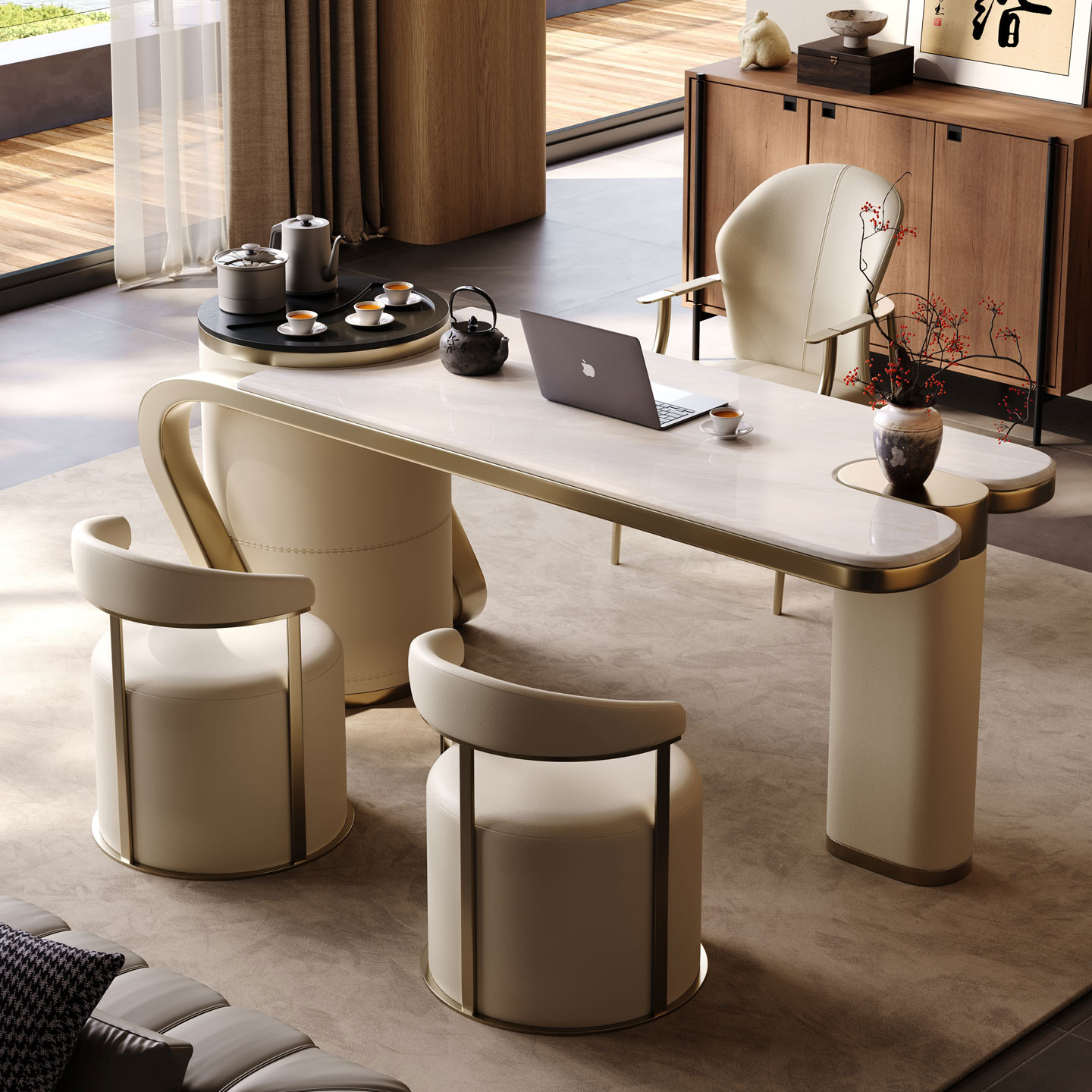 意式轻奢天然奢石高端茶台