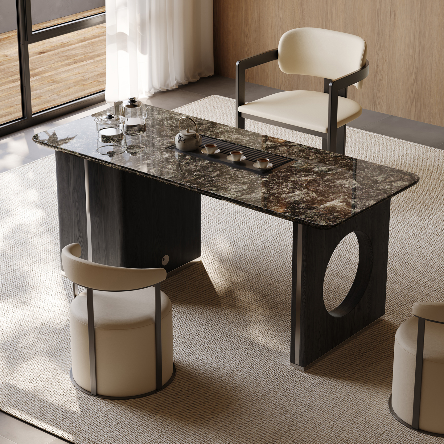 意式轻奢天然奢石铂金钻茶桌