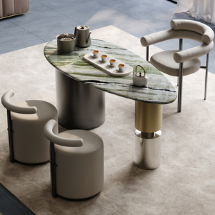 2026新款意式天然奢石椭圆形茶桌家用别墅办公高端设计大理石茶台