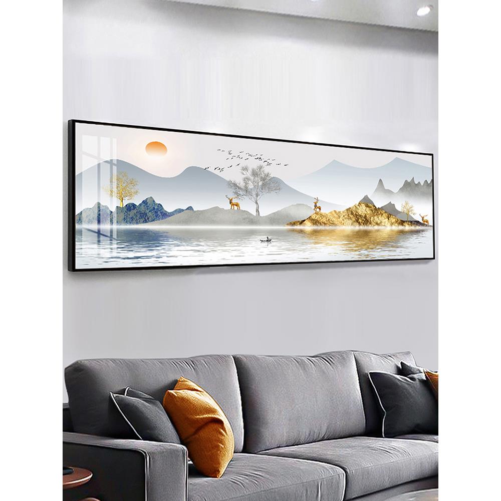 客厅装饰画沙发背景墙画壁画新中式挂画晶瓷办公室挂画墙壁山水画