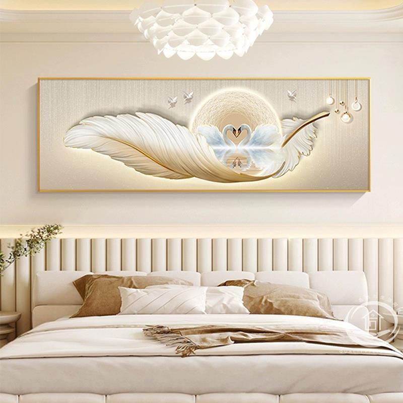 现代轻奢主卧床头挂画羽毛抽象卧室装饰画高档客厅沙发背景墙壁画