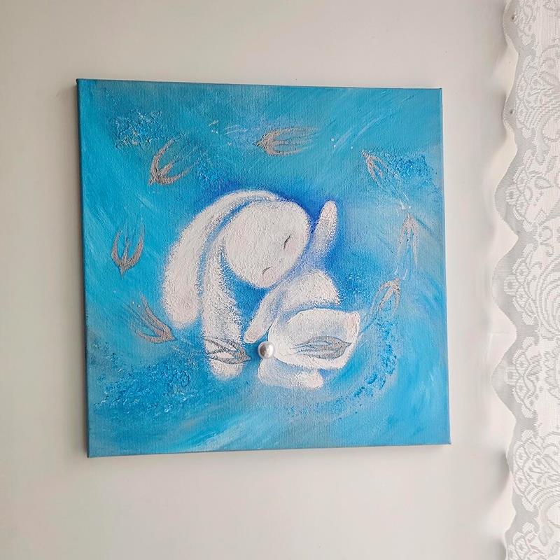 《幸运兔》卡通儿童房装饰画治愈系客厅餐厅挂画小众艺术玄关壁画