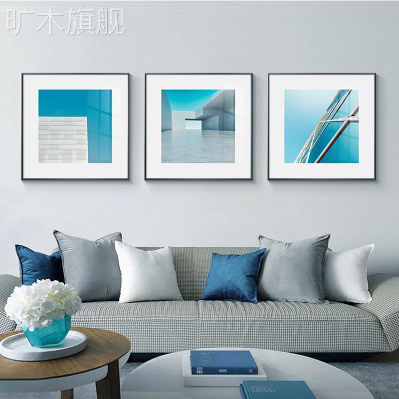 现代几何抽象建筑客厅三联装饰画餐厅床头主卧室挂画办公室正方形图片