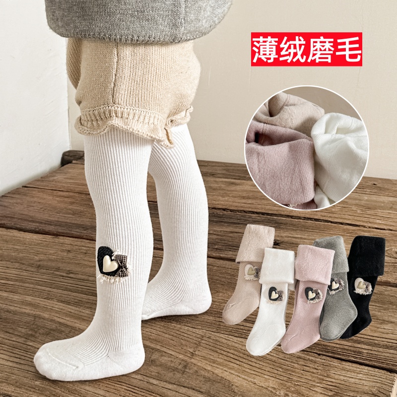 婴儿连裤袜子春秋冬中厚薄绒白色宝宝连体袜棉线内磨毛儿女童袜裤