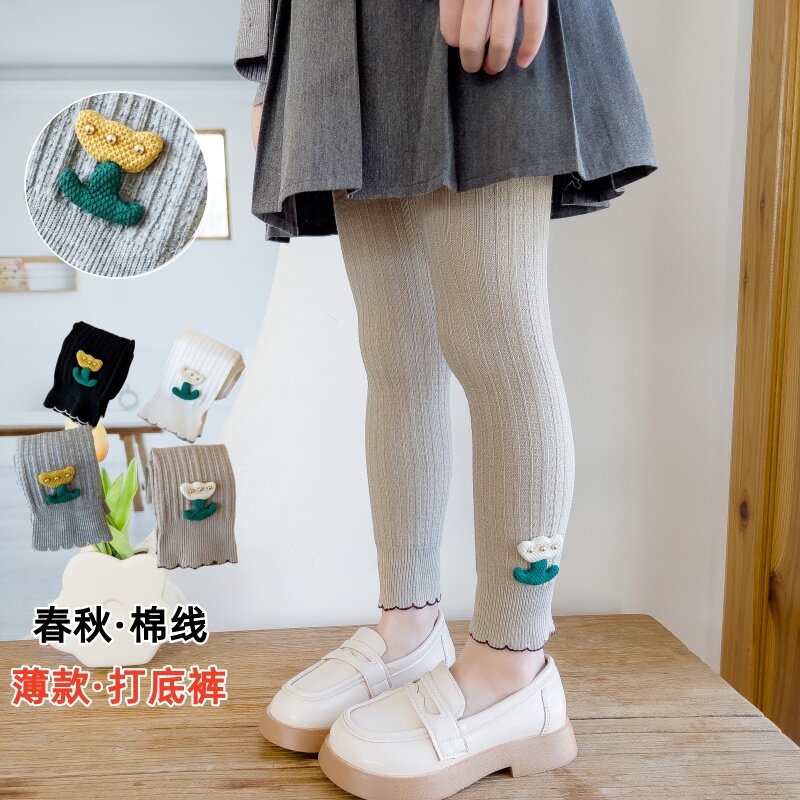 春秋宝宝打底裤棉质纯白薄款外穿小童婴幼儿女童小孩花边九分长裤