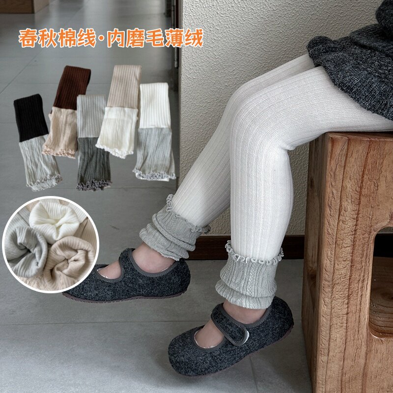 春秋加厚儿童连裤袜韩版薄绒女童打底裤拼接洋气宝宝九分堆堆裤袜