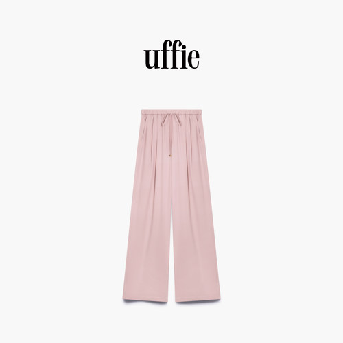 uffie于绘 空调 松紧腰斜纹桑蚕丝混纺直筒裤
