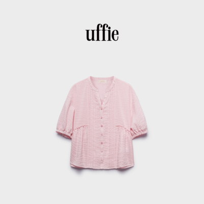 uffie于绘 果冻粉 桑蚕丝短袖条纹衬衫