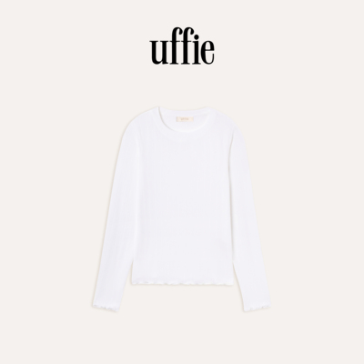 uffie于绘椰丝肌理木耳边长袖T恤