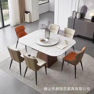 伸缩正方形岩板餐桌家用高端轻奢小户型餐桌带转盘电磁炉一体饭桌