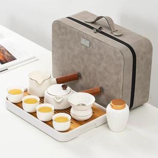 户外家用简约轻奢功夫泡茶壶 德化羊脂玉白瓷侧把壶旅行茶具套装