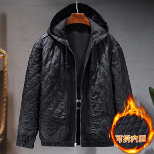 秋冬连帽加绒加厚牛仔外套男冬季大码拉链款可拆卸加棉夹克上衣男