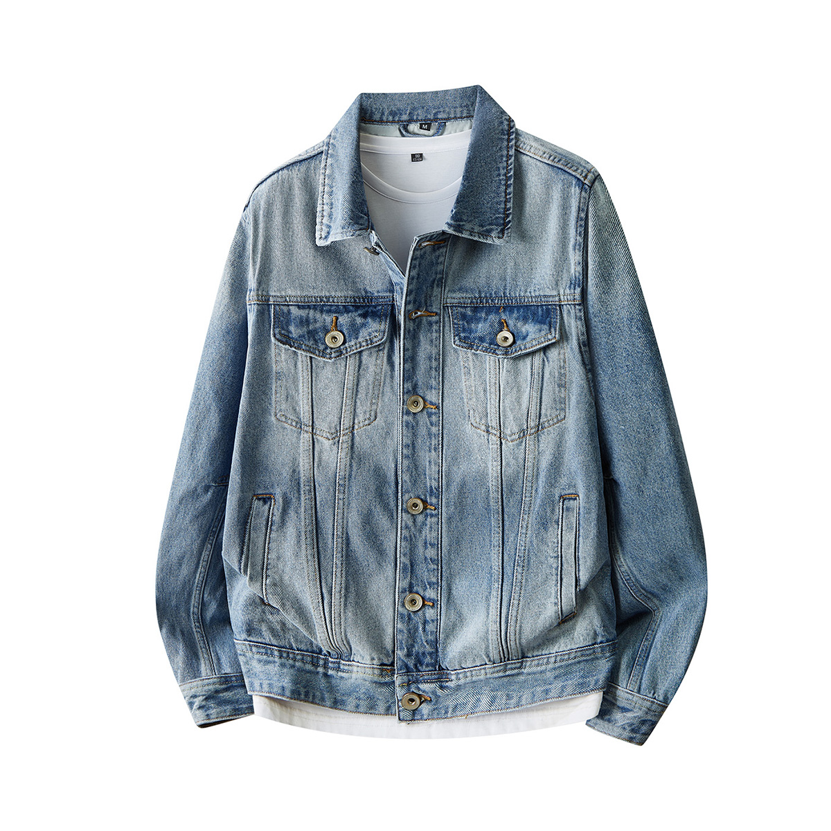 美式高端简约复古水洗重磅工装牛仔外套2025春款宽松潮牌翻领夹克