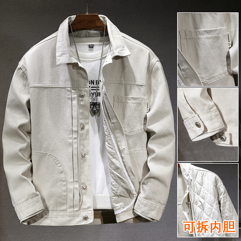 秋冬纯棉加绒加厚牛仔外套男新款潮牌帅气宽松可拆卸夹棉夹克棉衣