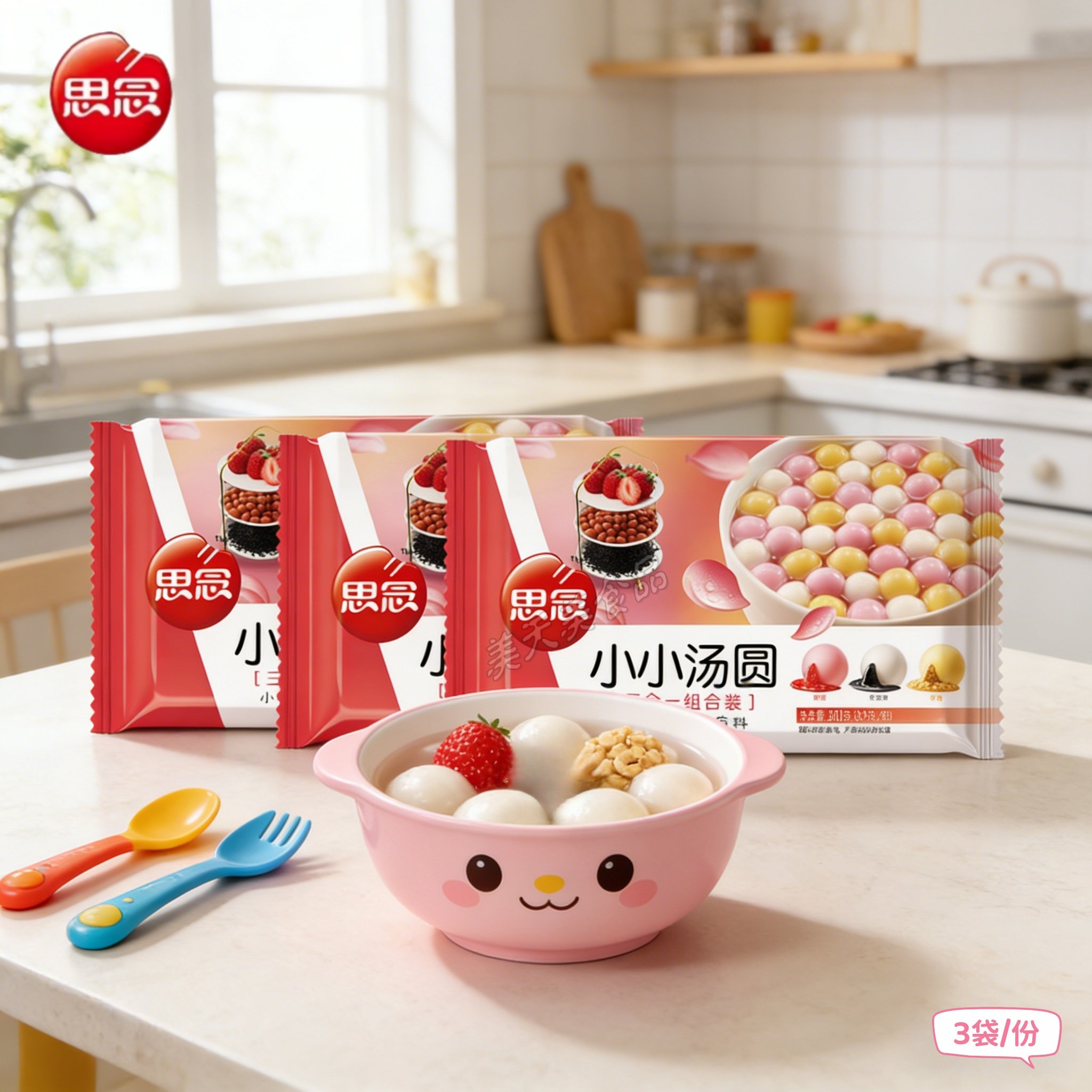 思念小小汤圆黑芝麻花生草莓三合一小圆子多口味水煮汤圆速冻3袋,粮油调味/速食/干货/烘焙,汤圆/元宵,淘宝优惠券,粉丝福利购,淘宝优惠卷