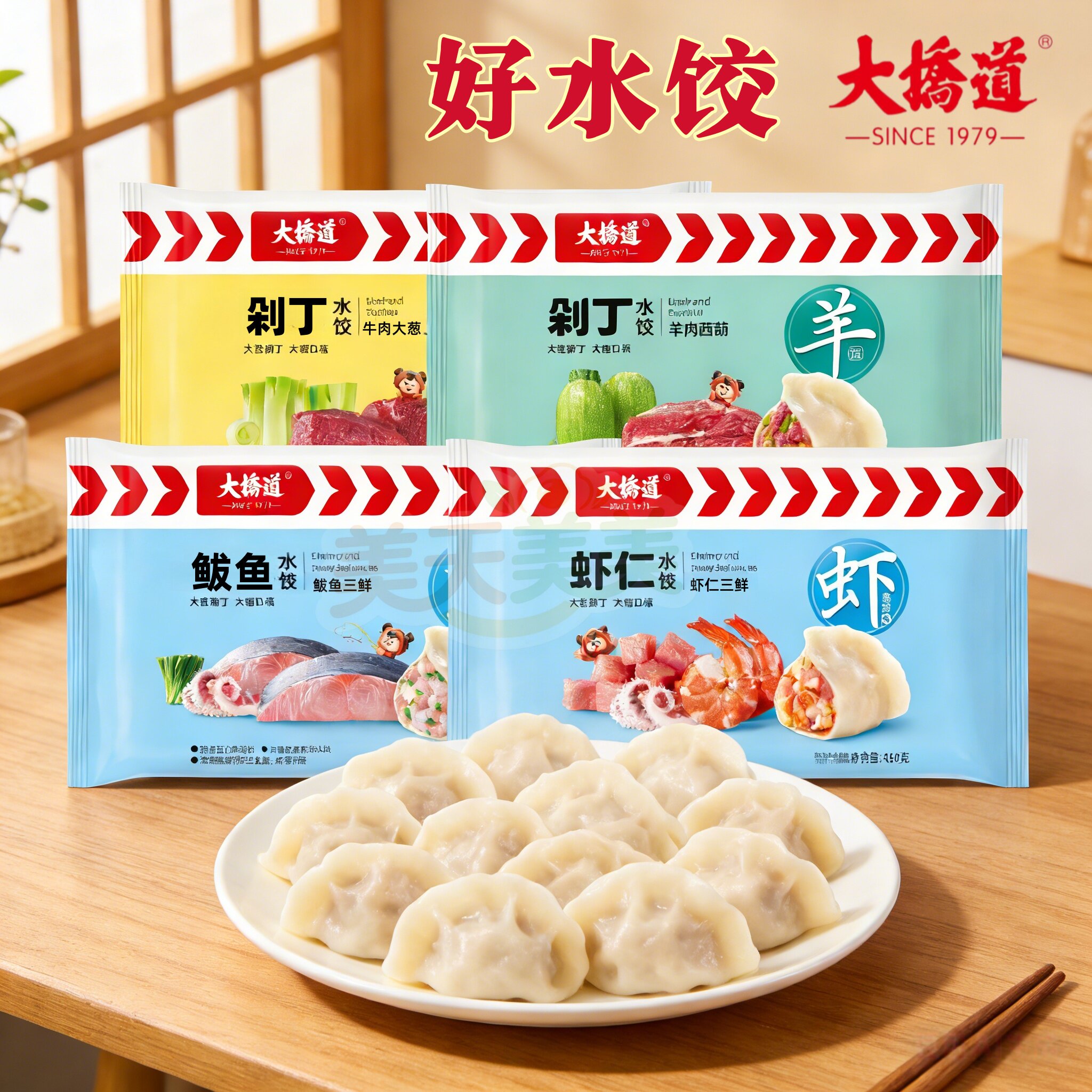 大桥道虾仁/鲅鱼水饺牛肉羊肉4袋图片