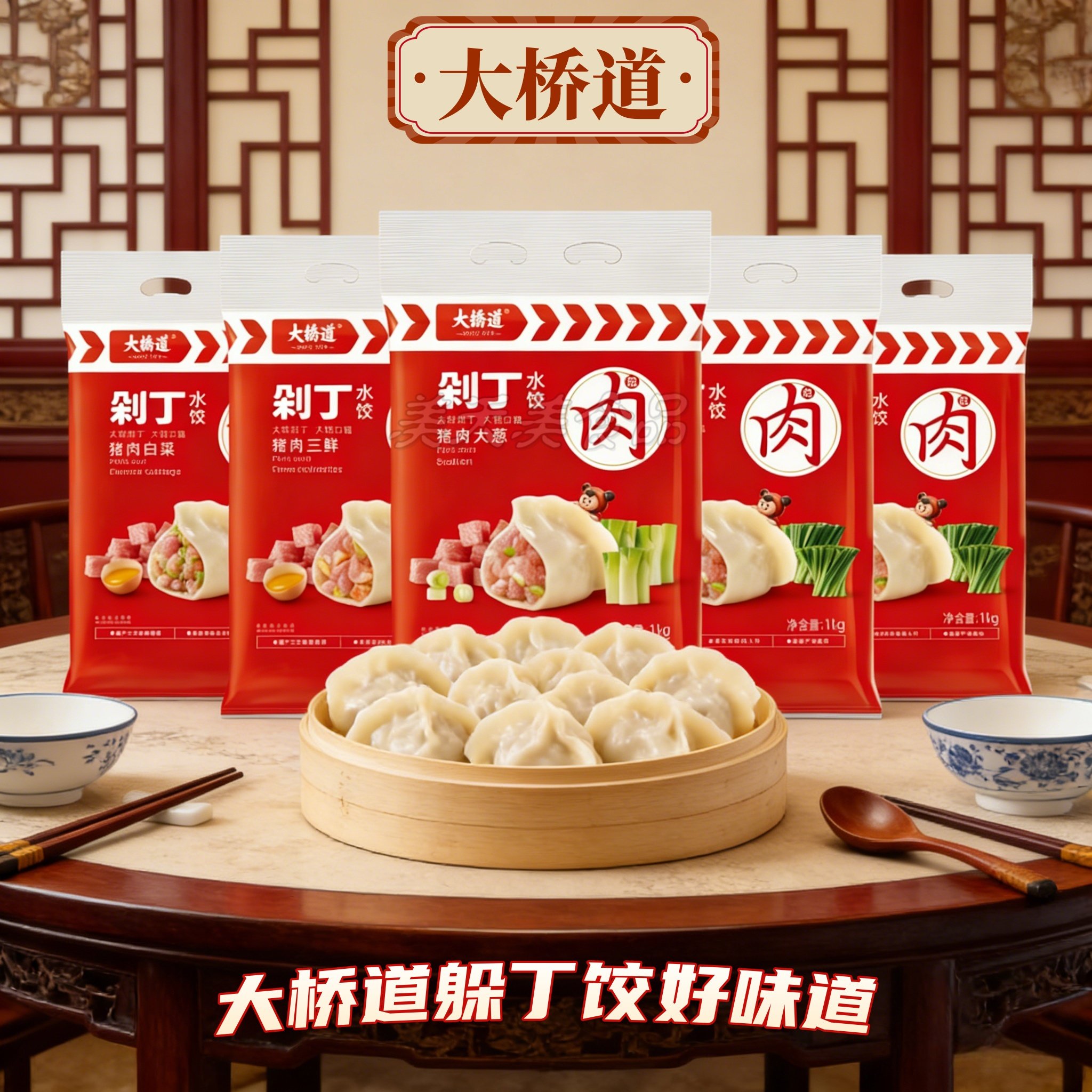 大桥道剁丁肉馅多口味水饺2袋图片