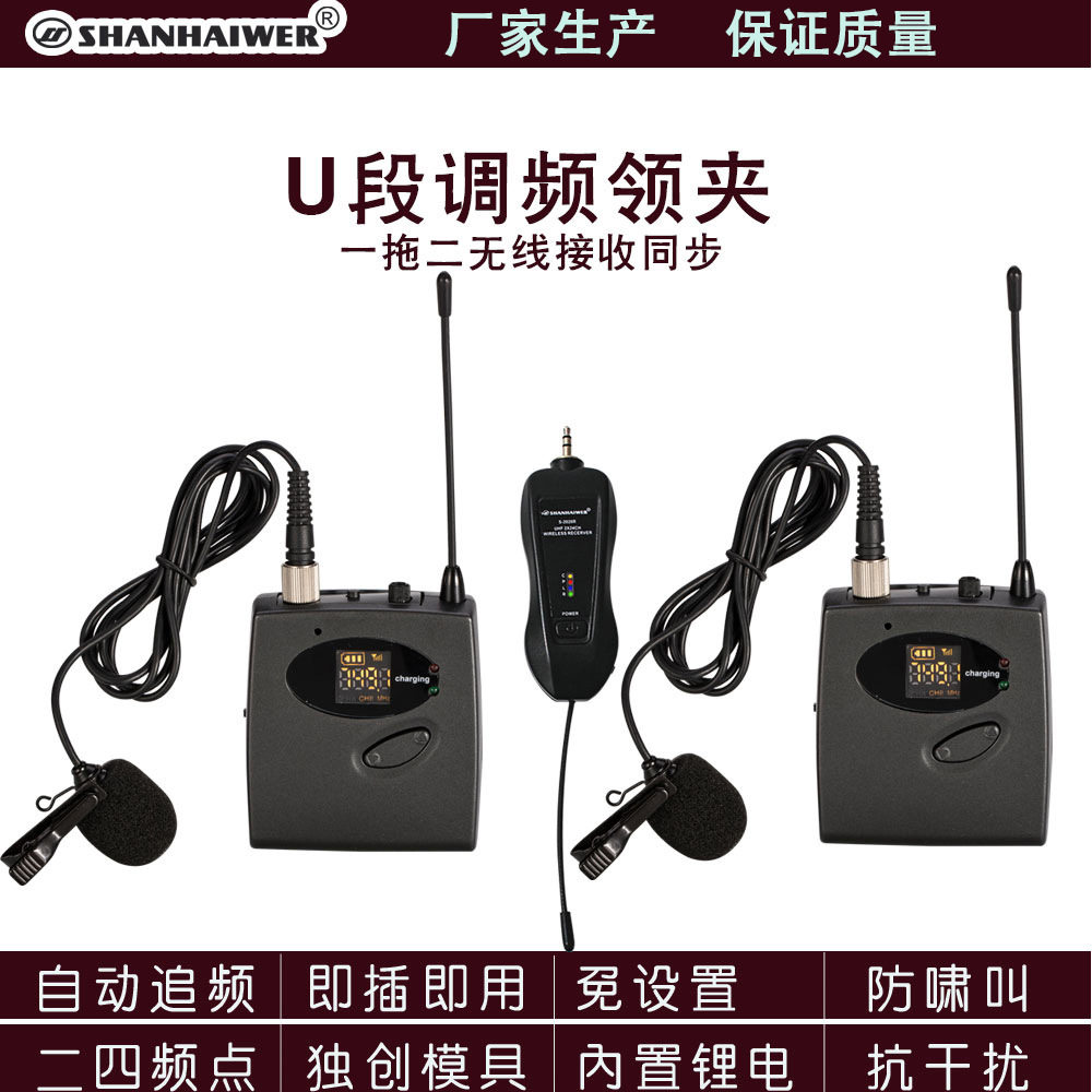 直销 一拖二u段音量频率可调锂电同型号通用型户外直播领夹麦克风