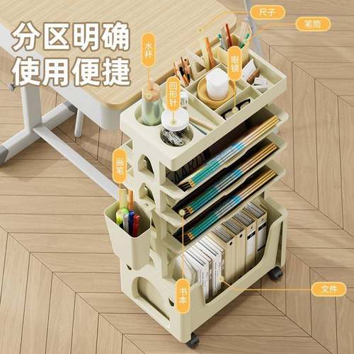 可移动带轮置物架桌边小书架收纳架教室课桌旁学生落地书本书柜
