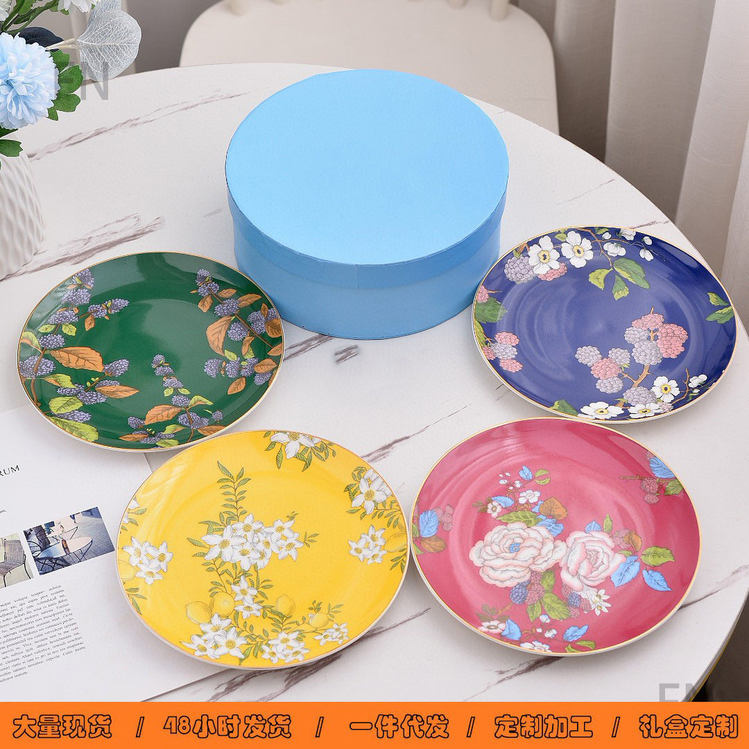 伍德家茶香花园四件套骨瓷餐具10寸西餐盘田园风格乔迁婚庆上菜盘