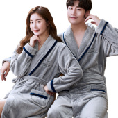 珊瑚绒情侣睡袍大码 2022年新款 加厚法兰绒睡衣女士秋冬季 浴袍男士