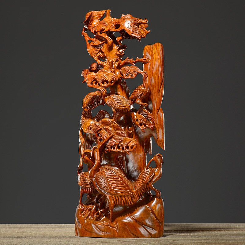 知府花梨木雕松鹤延年摆件家居客厅书房店铺装饰长辈生日贺寿送礼