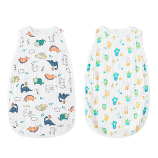 纱布背心睡袋纯棉春夏季 儿童连体睡衣婴幼儿防踢被宝宝春秋天 薄款