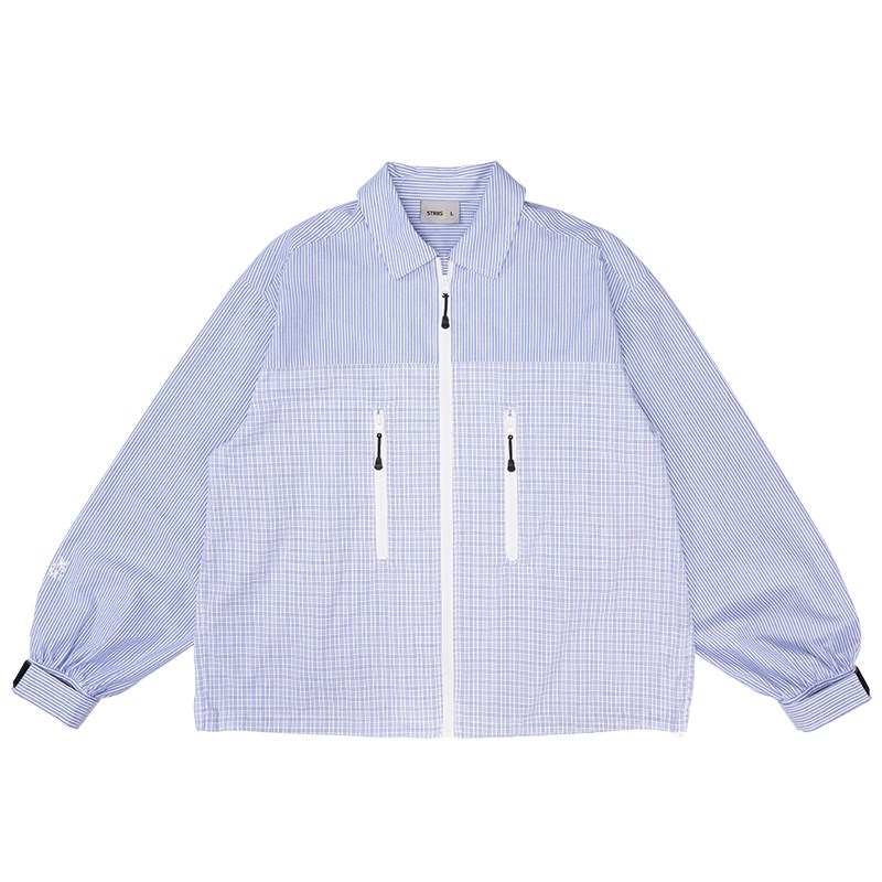 STRIIS窗外景拼接格子薄款拉链衬衫宽松休闲百搭翻领长袖轻薄外套