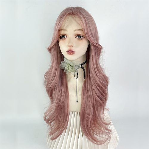 粉色手勾假发吴慧拉cos大波浪中分长卷发蕾丝钩织女全头套日常彩