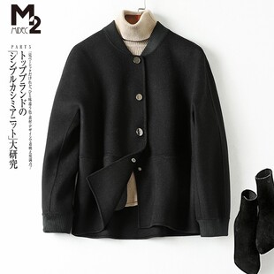 加厚羊毛短款 宽松大码 双面呢格子毛呢外套女 2021年秋冬新款 M2女装