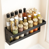 厨房置物架壁挂式 墙上免打孔调料架黑色双层连体多功能收纳化妆品