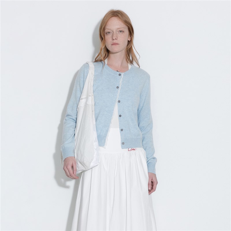 CUBIC暖意春日 超柔羊毛混纺蕾丝边拼接合体版型针织开衫