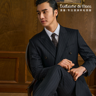 新郎结婚礼服男士 男高端羊毛商务正装 双排扣西服套装 西装 澳嘉