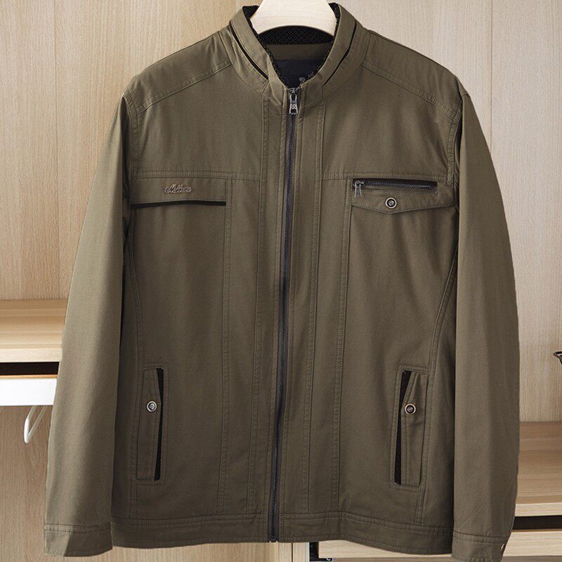 秋冬装立领中老年加绒夹克爸爸冬季加厚外套老人男装棉上衣爷爷