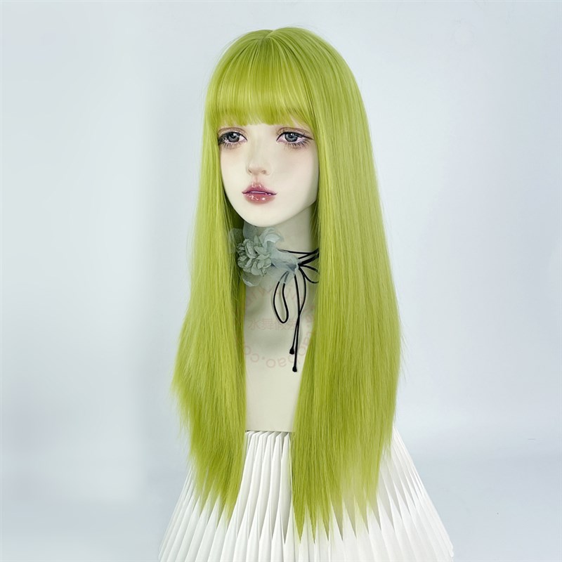 绿色假发全头套女荧光绿蜥蜴绿y2k彩色长直发doll感lolita万用cos