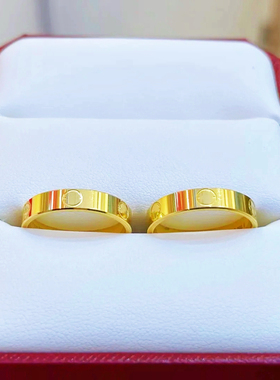 仿黄金戒指男女款素圈简约经典轻奢高级感4mm5mm一字指环情侣对戒