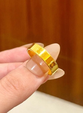 仿真黄金戒指男女款简约经典轻奢高级感4m5m一字素圈情侣对戒婚戒