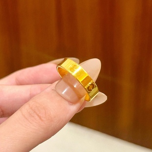 仿真黄金戒指男女款简约经典轻奢高级感4m5m一字素圈情侣对戒婚戒