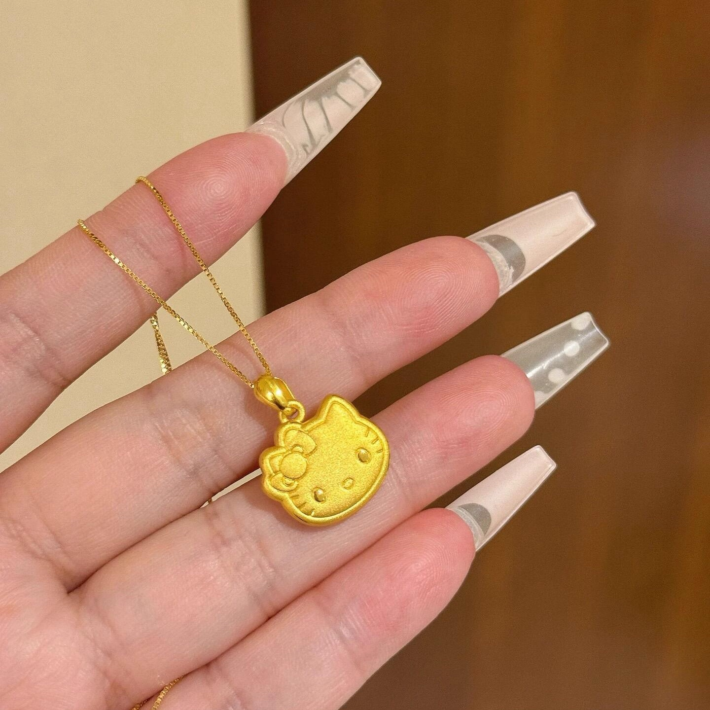 实心kt喵吊坠巨可爱项链女款仿真黄金锁骨链沙金配饰2025新款爆款