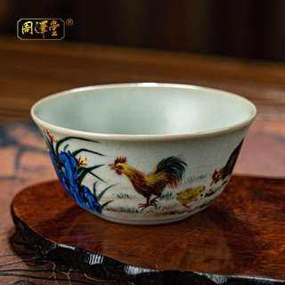 周泽堂汝瓷手绘鸡缸杯主人杯茶杯手工汝窑品茗杯开片定制礼盒装