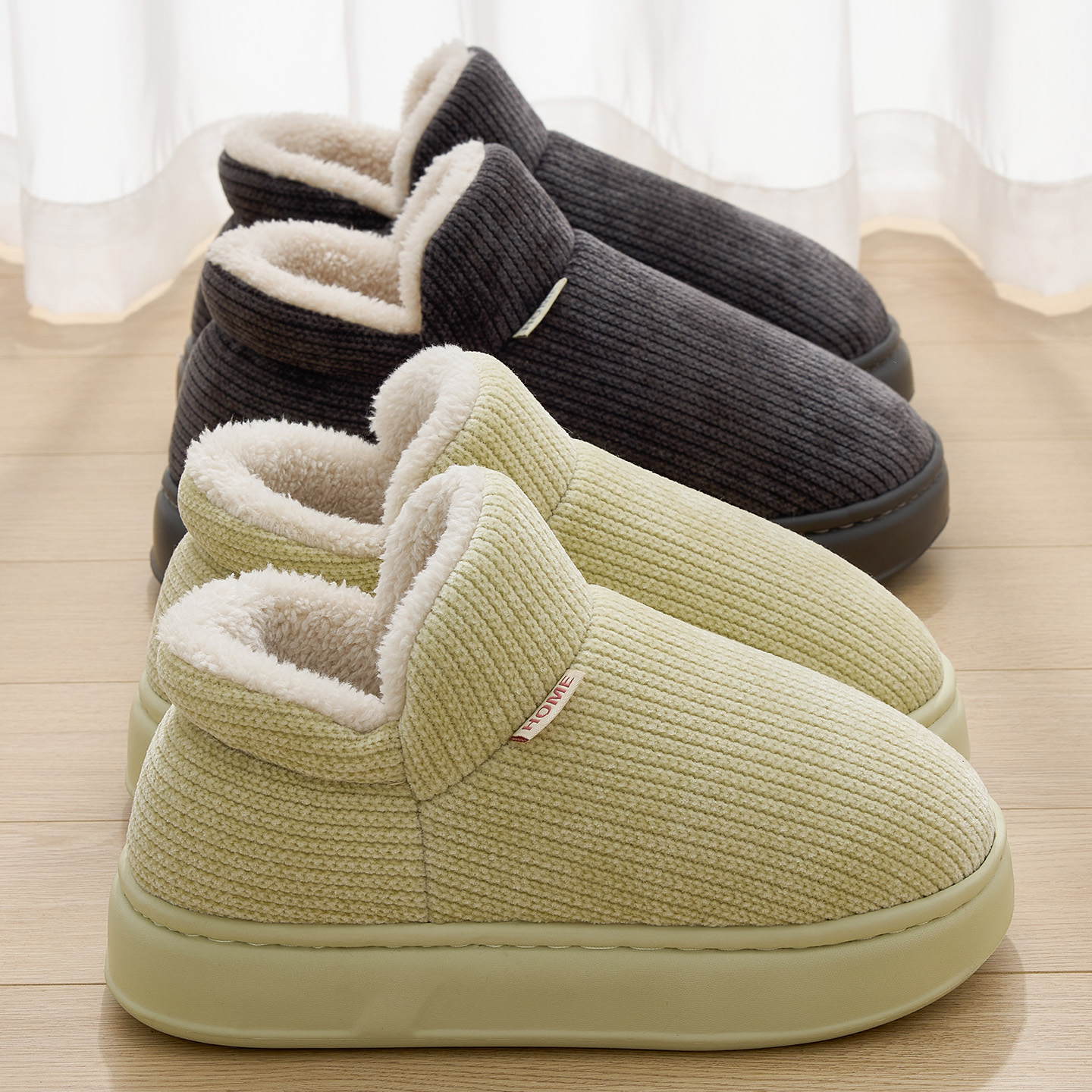红豆棉拖鞋女士冬季包跟2025新款家居室内加毛绒厚底保暖棉鞋外穿