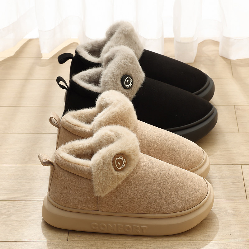 红豆棉拖鞋女士外穿2025新款冬季室内家居厚底踩屎感加绒保暖棉鞋