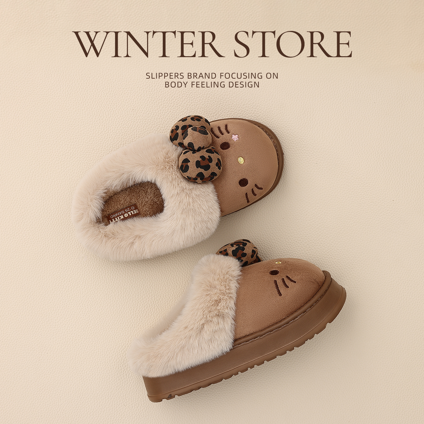 红豆KT猫勃肯棉拖鞋女ip联名厚底