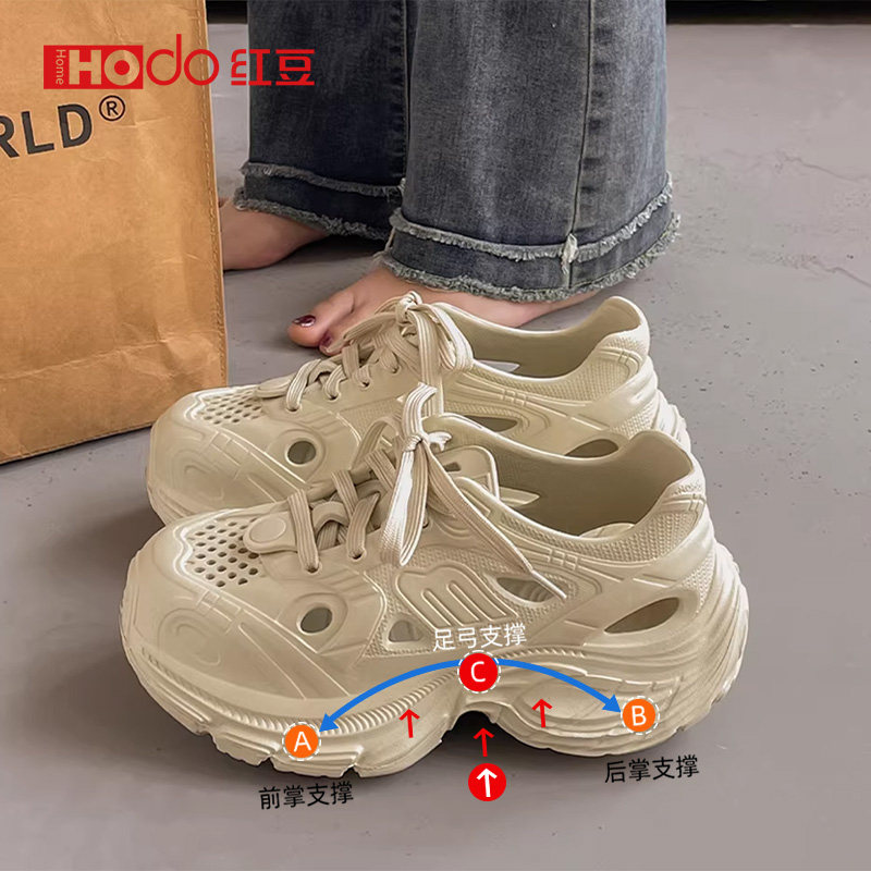 红豆足弓支撑洞洞鞋女款夏季外穿2026新款厚底增高防滑老爹鞋凉鞋