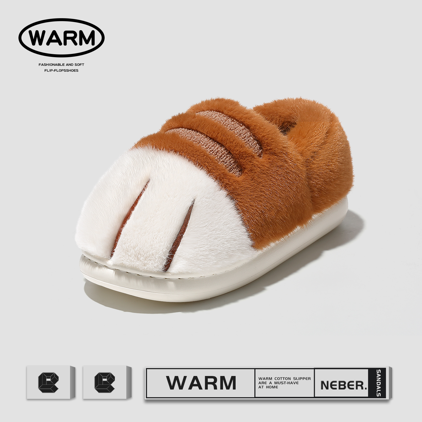 可爱毛绒包跟保暖棉拖鞋女款冬季