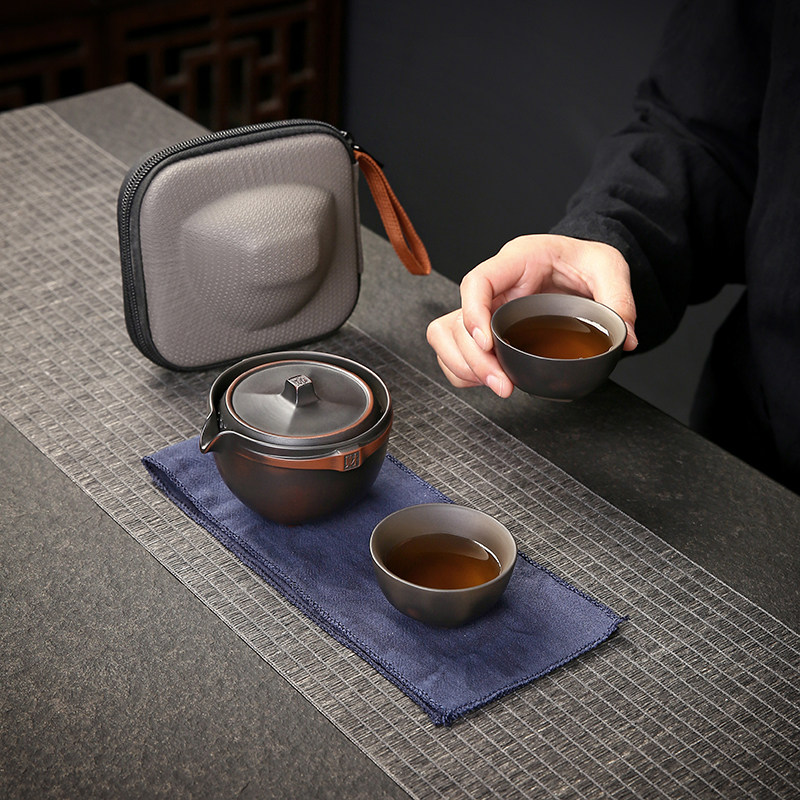 紫陶旅行茶具一壶两杯便携包陶瓷小型茶具旅行便携式快客杯手抓壶