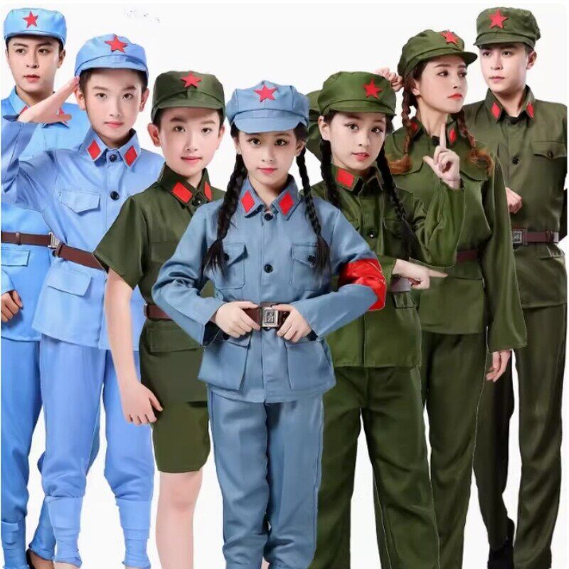 军装合唱服游击队革命知青红军演出服青年浅灰色雷锋比赛红星闪闪
