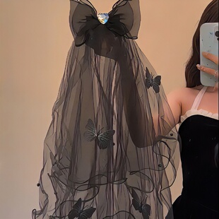 梦幻公主堕落天使蝴蝶结头纱cos道具网纱发梳发卡万圣节发饰配饰